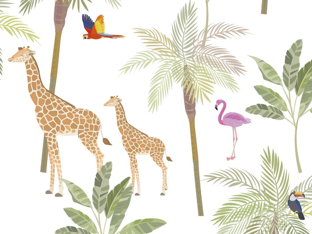 Washable children's wallpaper TROPICAL ANIMALS on the wall