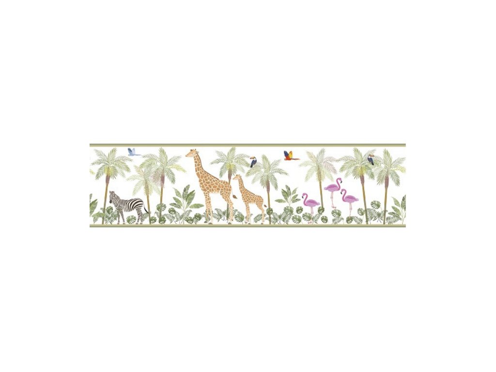 Washable children's border TROPICAL ANIMALS on the wall