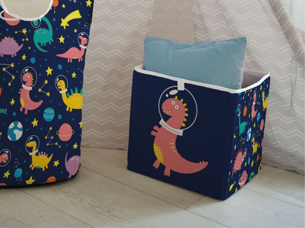 Hand-sewn fabric box DINOSAURS for children's room