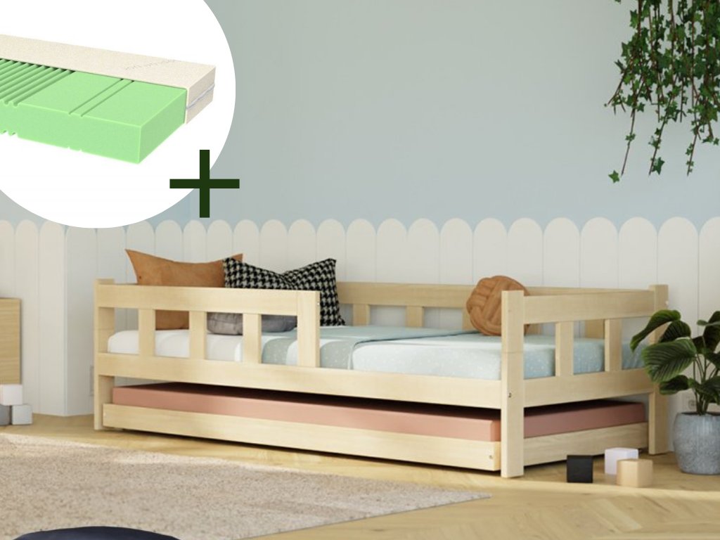 Single bed FENCE 90x200 cm with sidewall and extra bed + ADAPTIC mattress