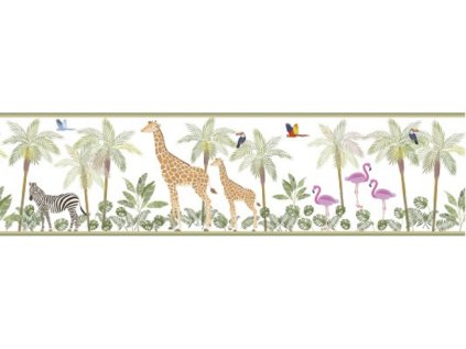 Washable children's border TROPICAL ANIMALS on the wall