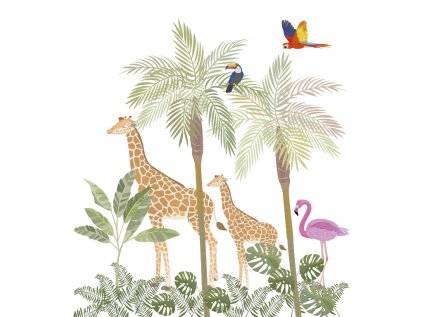 Washable large-area mural TROPICAL ANIMALS on the wall