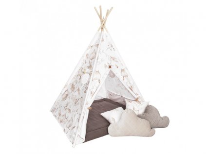 Dětský stan Teepee pro malé indiány s podložkou a polštářky BOHO