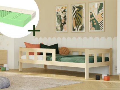 Single bed FENCE with sidewall 120x200 cm + ADAPTIC mattress (Choose colour Transparent oil, Choose sidewall With sidewall)