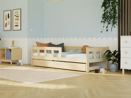 Wooden single bed FENCE with two sidewalls and storage space
