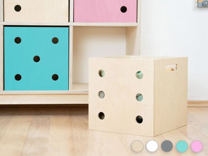 Wooden storage box DICE with numbers designed as a dice