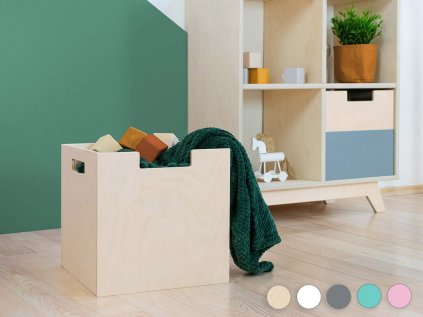 Wooden storage box BOKS with a rectangular cutout