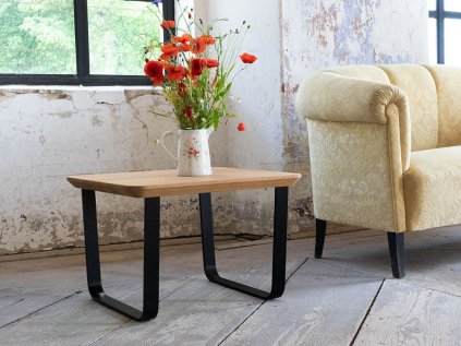 Industrial oak coffee table BLUES with an oblique pedestal
